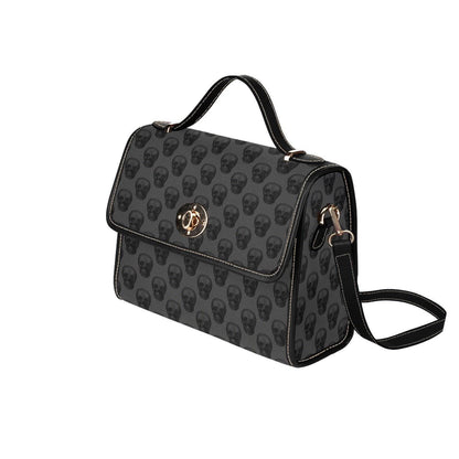 Gothic Skull Crossbody Bag, Charcoal Satchel Purse with Turn Lock