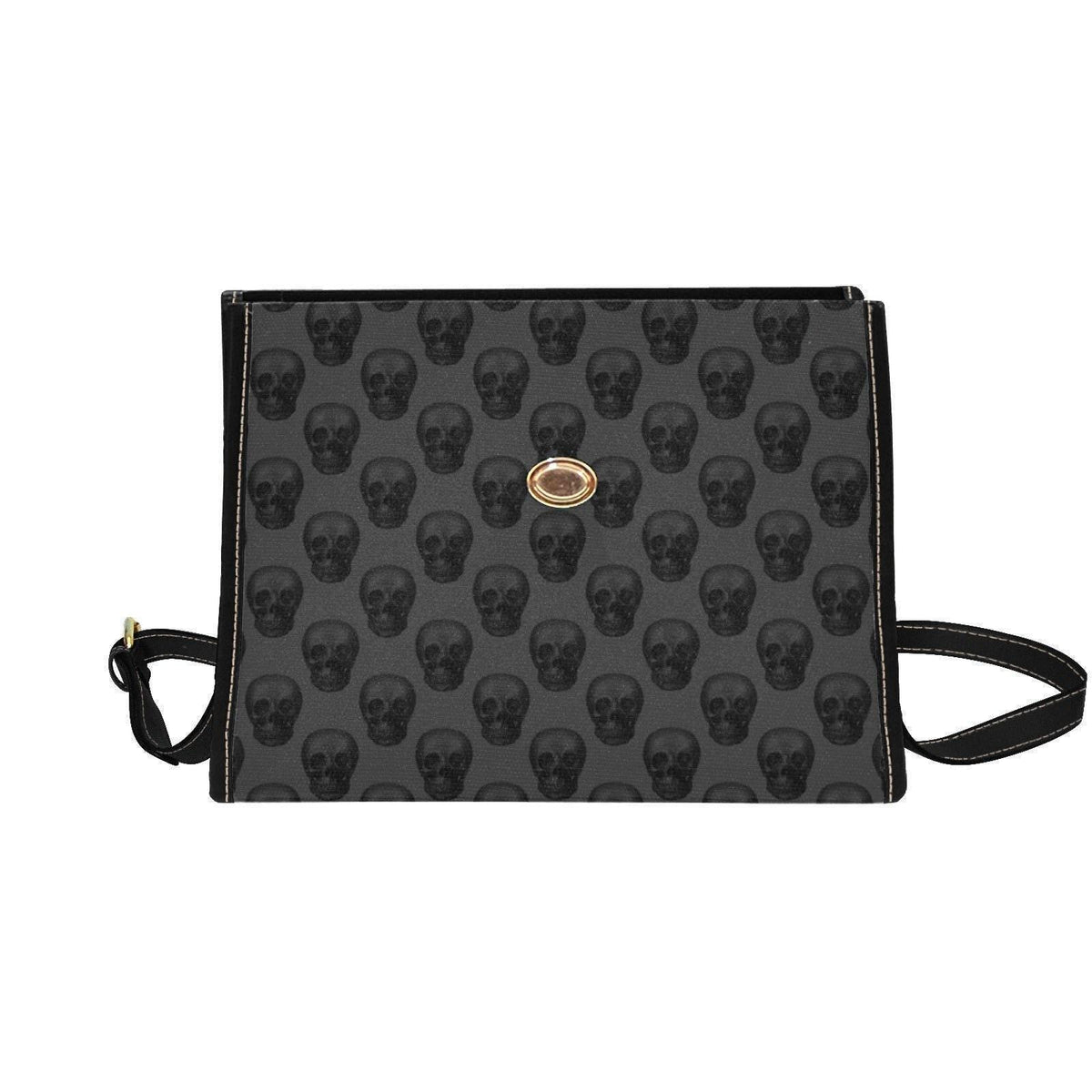 Gothic Skull Crossbody Bag, Charcoal Satchel Purse with Turn Lock