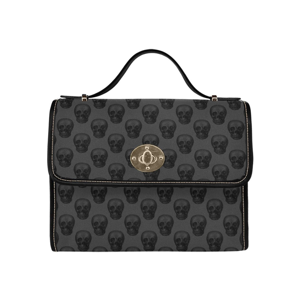 Gothic Skull Crossbody Bag, Charcoal Satchel Purse with Turn Lock