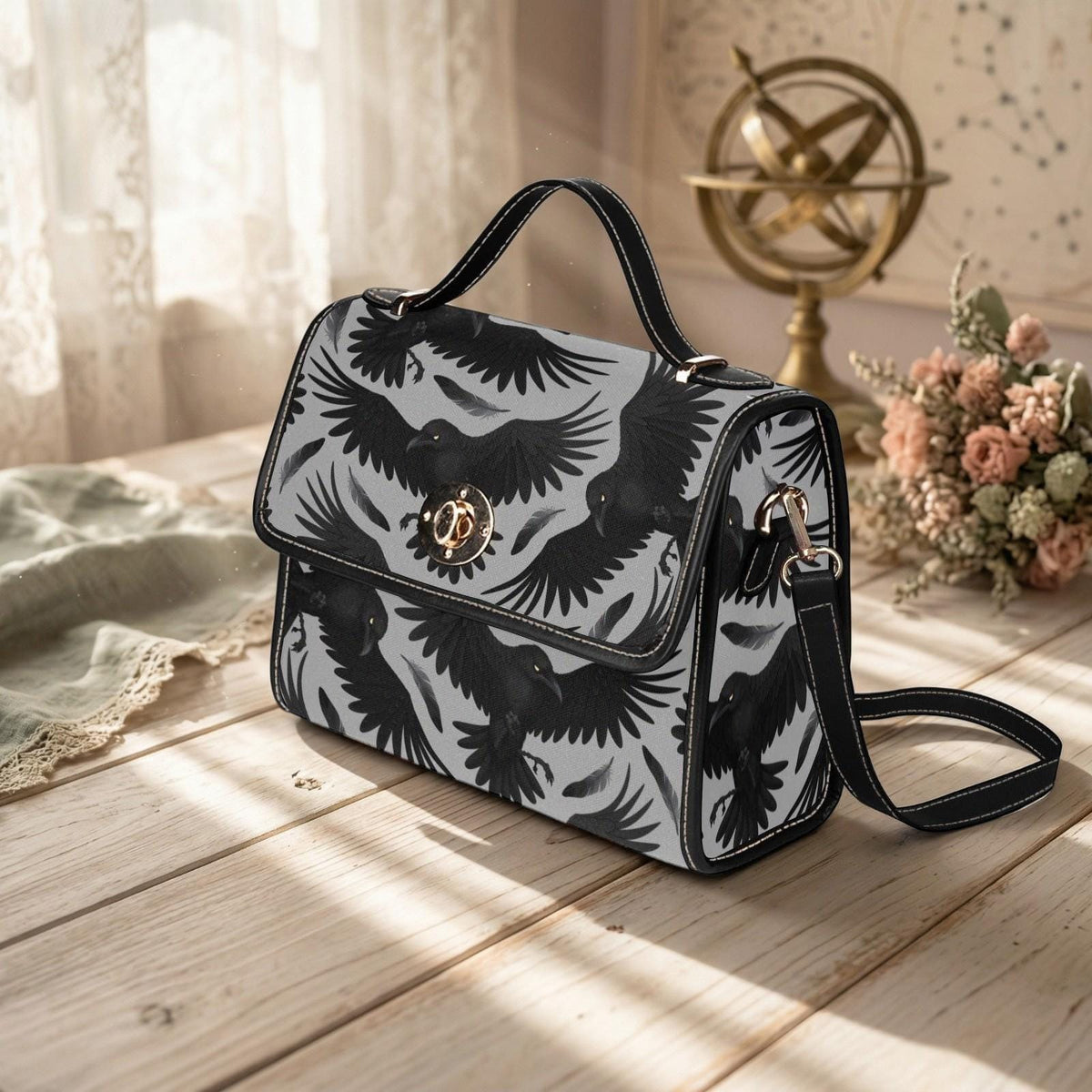 Raven Handbag, Gothic Top Handle Purse, Dark Academia Crow Bag