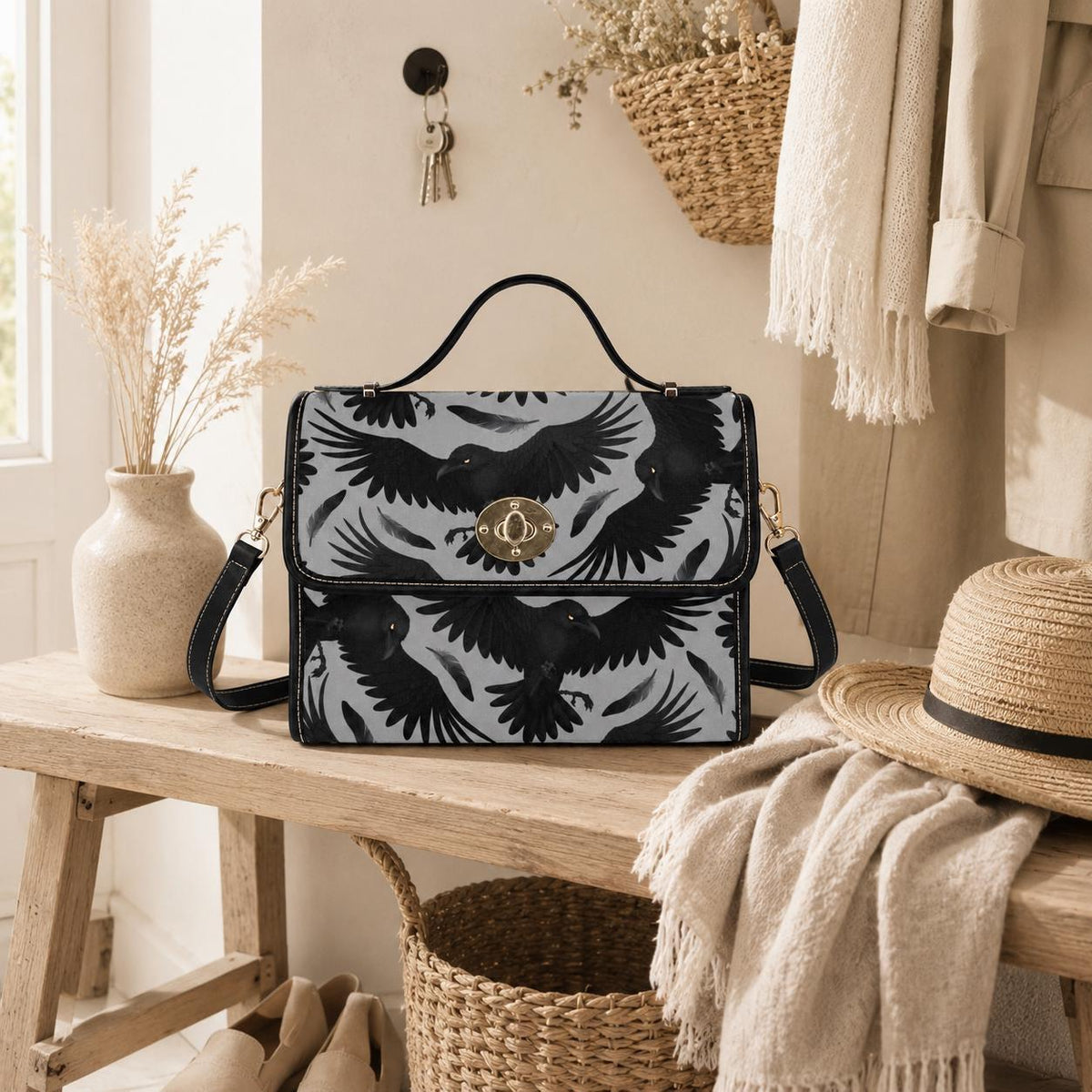 Raven Handbag, Gothic Top Handle Purse, Dark Academia Crow Bag