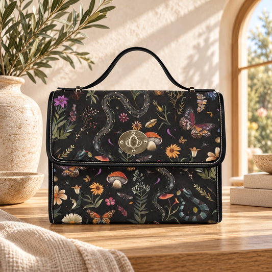 Snake Satchel Purse, Witchy Butterfly Handbag, Mushroom Floral Top Handle Bag