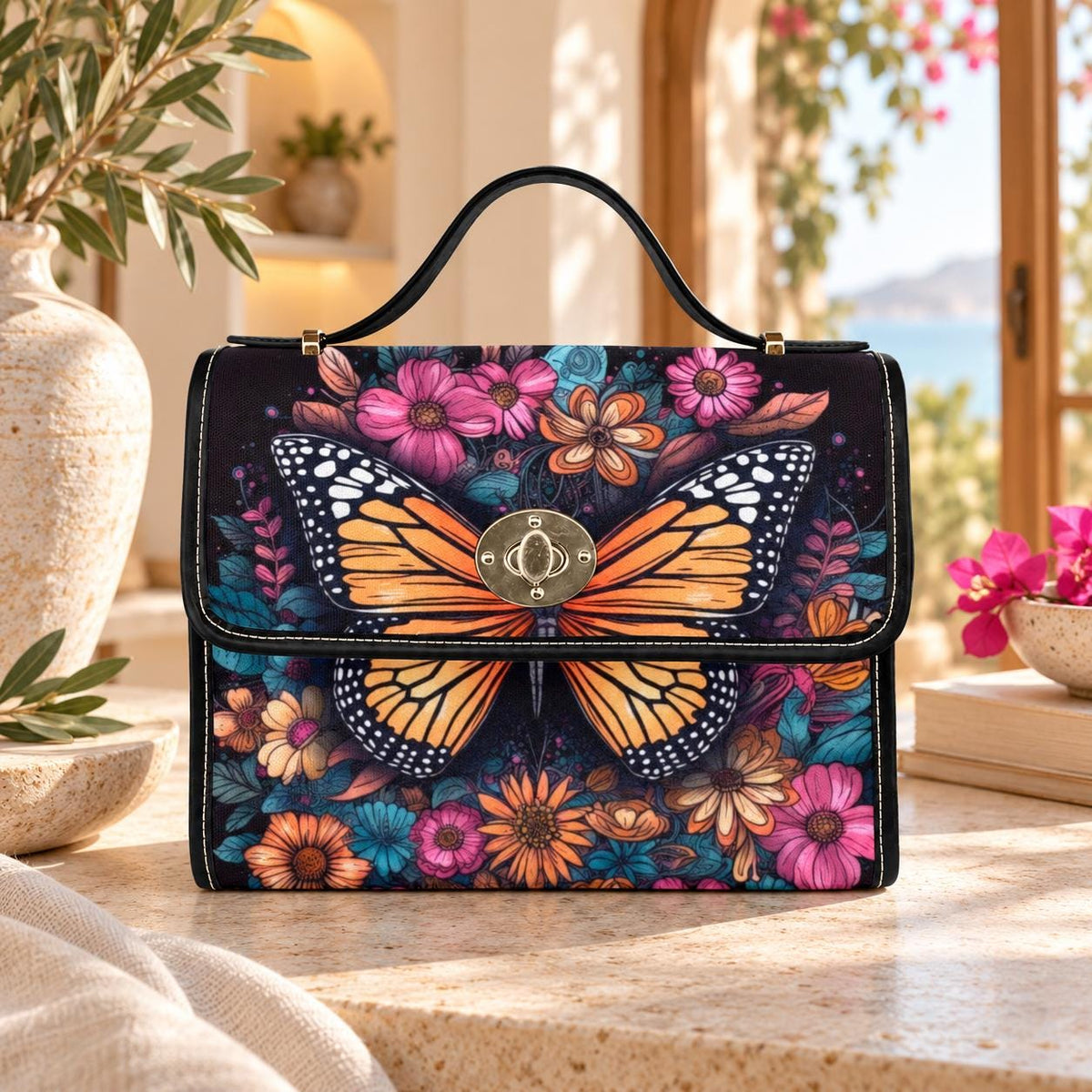 Monarch Butterfly Floral Bag, Whimsical Garden Purse, Fairycore Crossbody