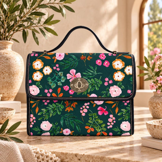 Botanical Top Handle Bag, Garden Party Purse, Vintage Floral Satchel