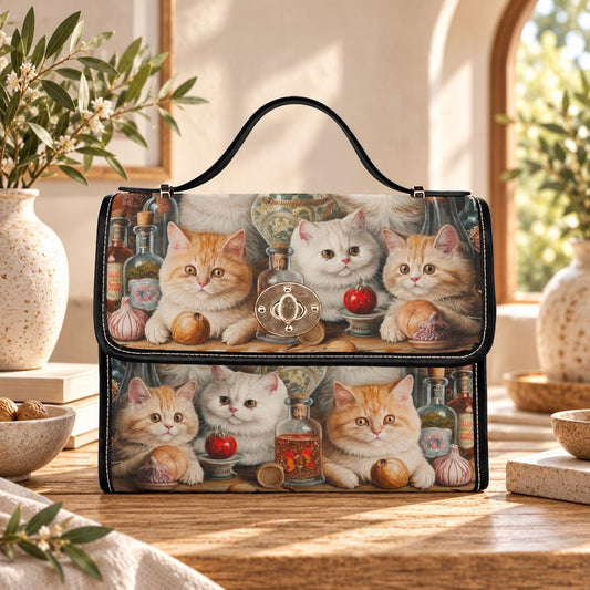 Cat Lover Purse with Kittens, Witchy Apothecary Handbag, Cute Top Handle Bag