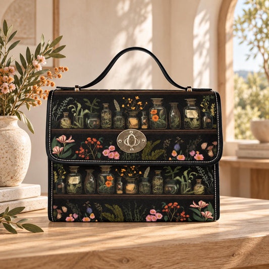 Vintage Apothecary Jars Tote Bag – Herbs & Flowers Illustration