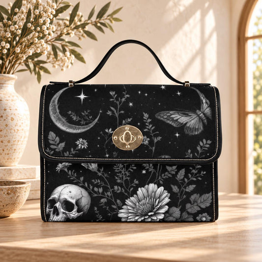 Mystical Moon Skull Bag, Gothic Floral Purse, Celestial Butterfly Handbag