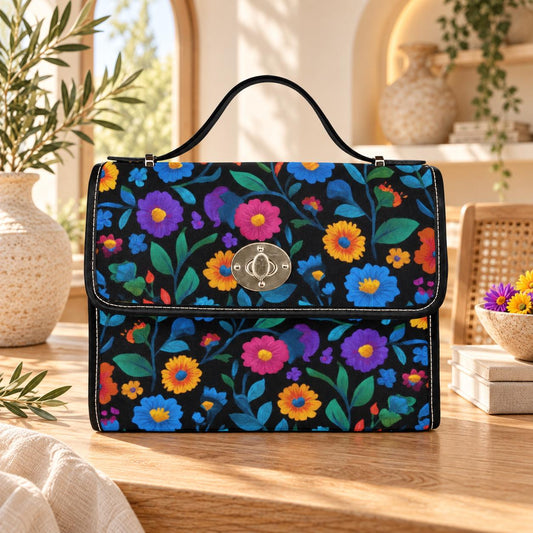 Colorful Floral Canvas Satchel Bag