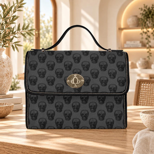 Gothic Skull Handbag, Dark Gray Satchel Purse, Crossbody Shoulder Bag