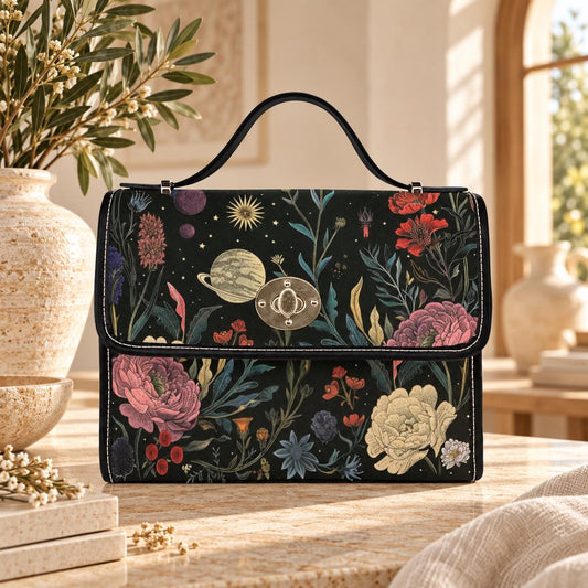 Celestial botanical floral handbag, witchcore purse, astrology bag
