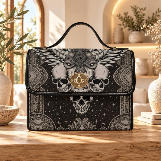 Skull Satchel Purse, Horned Dark Art Handbag, Monochrome Statement Bag