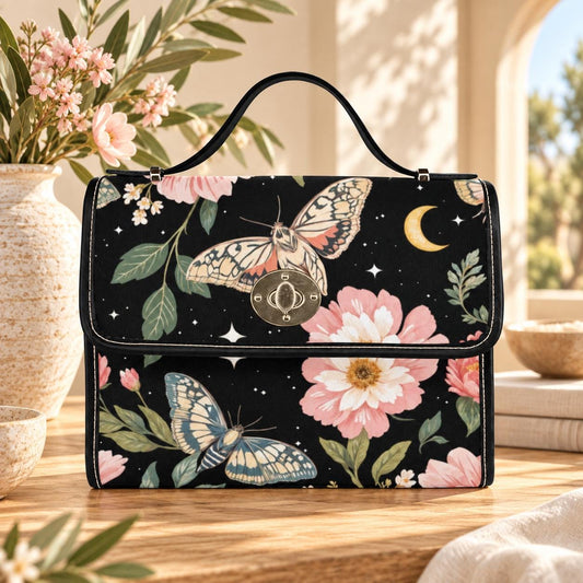Moth Floral Satchel Bag, Celestial Crossbody Purse, Moonlit Butterfly Handbag for Her