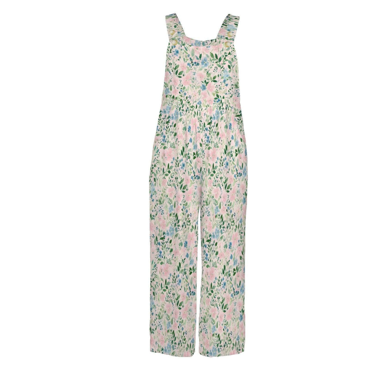 Floral Wide Leg Jumpsuit: Blush Pink Cottage Garden Print, Pockets, Relaxed Fit
