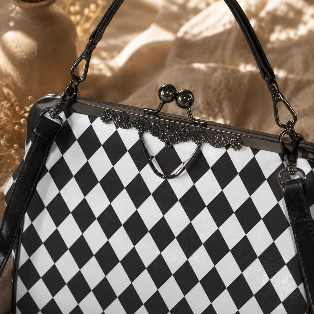 Black and White Harlequin Kisslock Handbag