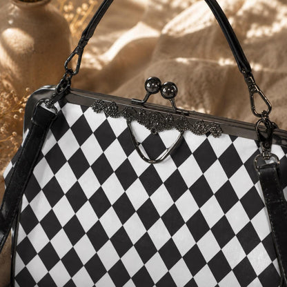 Black and White Harlequin Kisslock Handbag