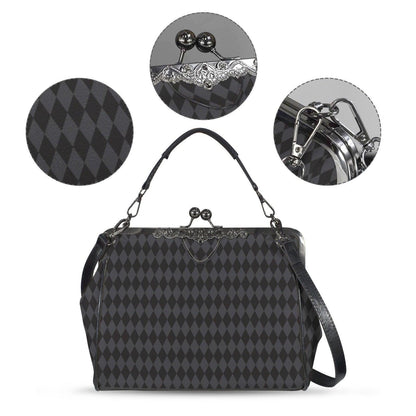 Harlequin Diamond Handbag, Vintage Clasp Purse, Geometric Retro Bag