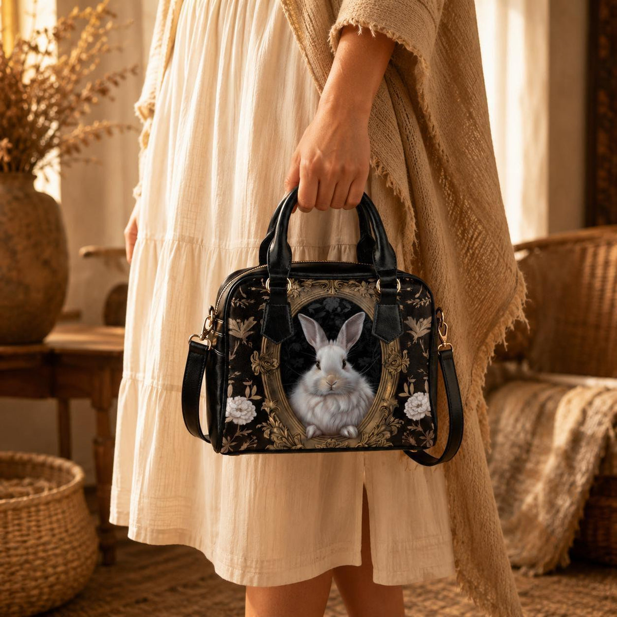 Rabbit Portrait Satchel Handbag