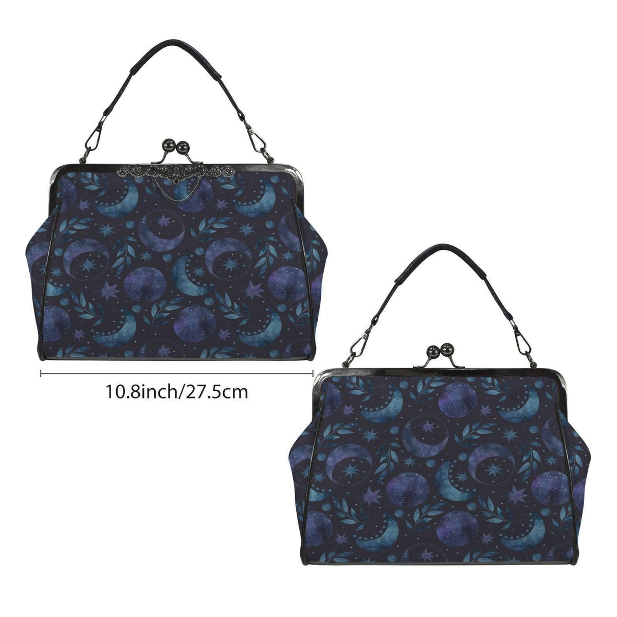 Moon Phase Kiss Lock Purse, Celestial Handbag, Starry Night Crossbody Bag