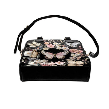 Black Butterfly Floral Satchel Handbag, Romantic Spring Blossom Statement Bag