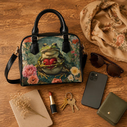 Romantic Frog Heart Satchel Bag, Botanical Cottagecore Handbag, Whimsical Gift