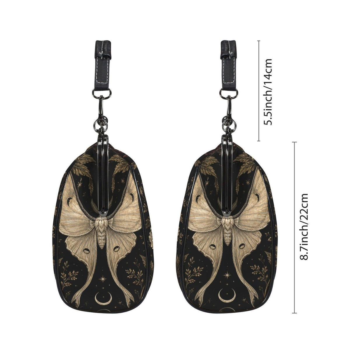Luna Moth Kisslock Purse, Black Celestial Floral Crossbody Bag