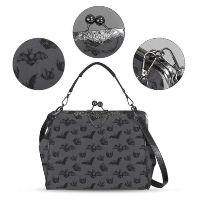 Midnight bat flight handbag, eerie night creature purse, spooky clasp shoulder bag