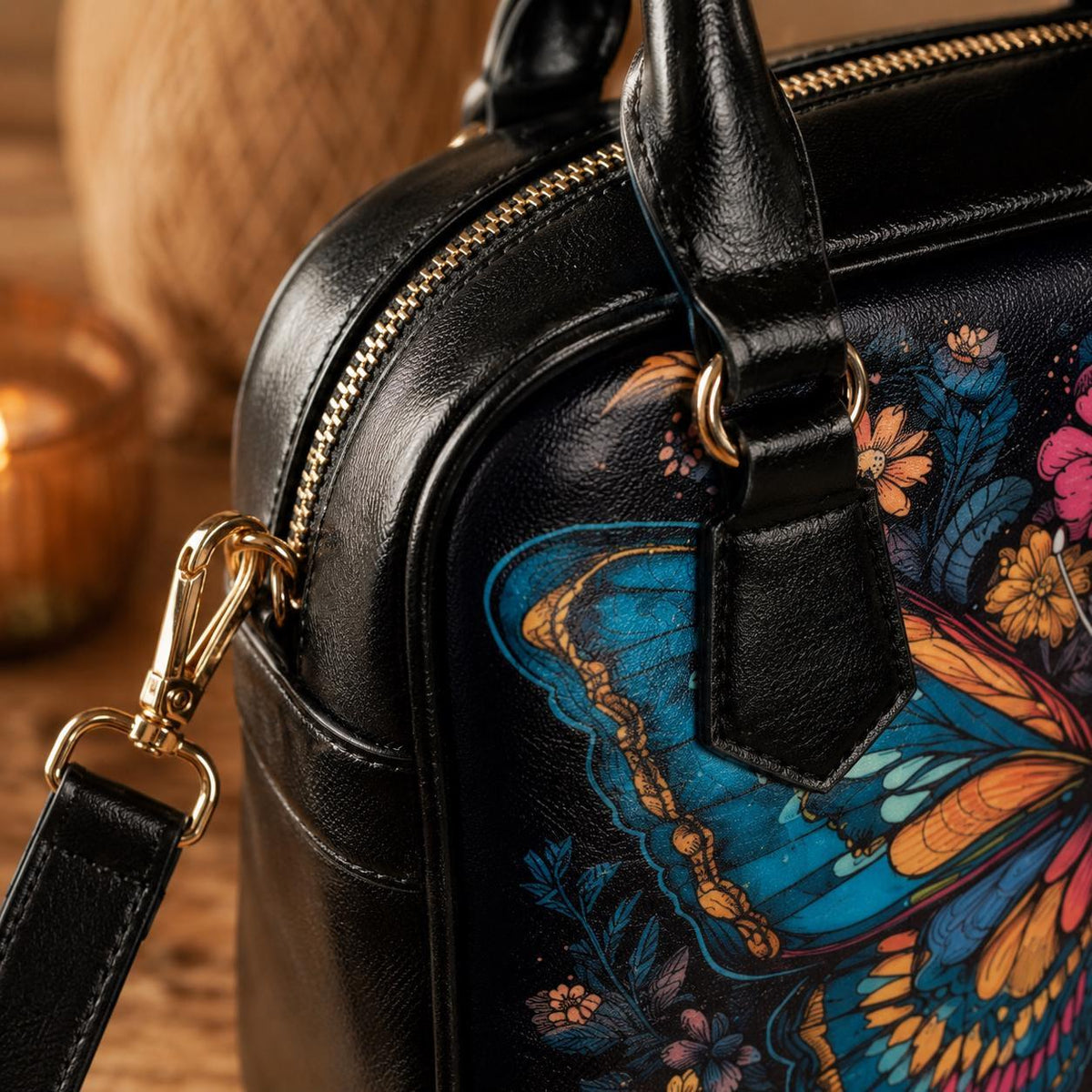 Butterfly Handbag, Colorful Floral Purse, Art Nouveau Statement Satchel