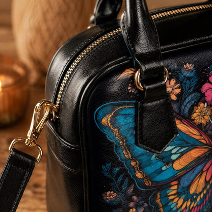Butterfly Handbag, Colorful Floral Purse, Art Nouveau Statement Satchel