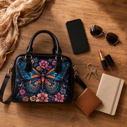 Butterfly Handbag, Colorful Floral Purse, Art Nouveau Statement Satchel