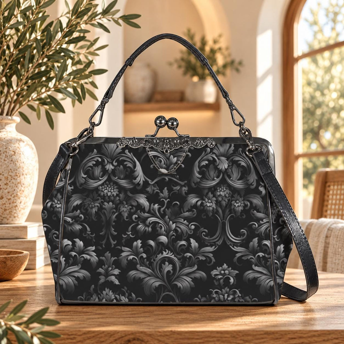 Baroque Black Handbag, Gothic Victorian Purse, Witchy Gift Bag
