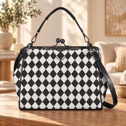 Black and White Harlequin Kisslock Handbag