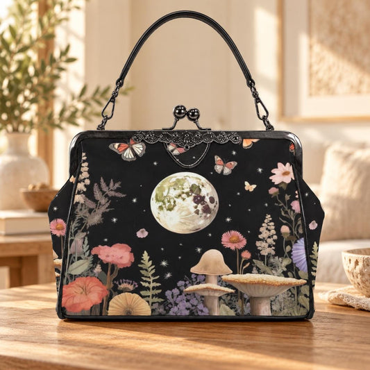 Moon and Mushroom Kisslock Handbag