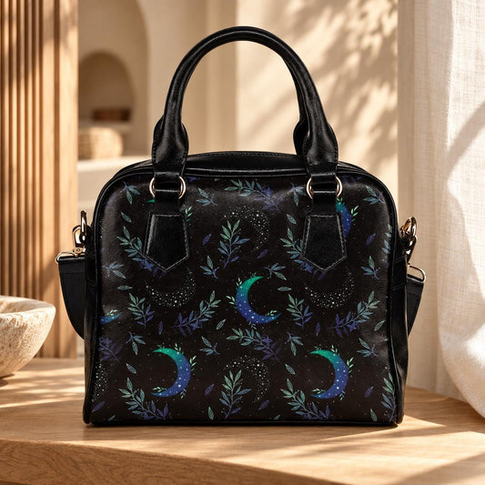 Moon & Foliage Satchel Bag: Celestial Crossbody Purse, Witchy Lunar Handbag