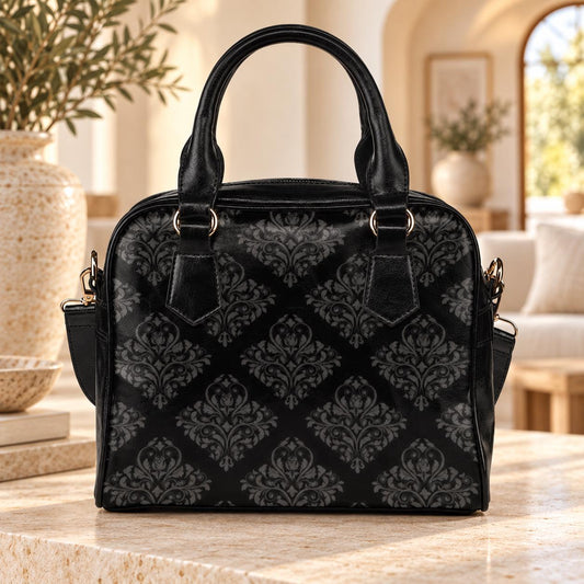Black Damask Satchel, Dark Academia Purse, Elegant Gothic Handbag