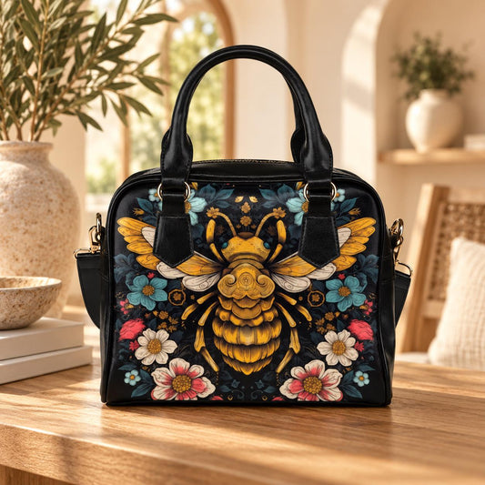 Bee Handbag Floral Satchel Purse, Botanical Crossbody Bag for Nature Lovers