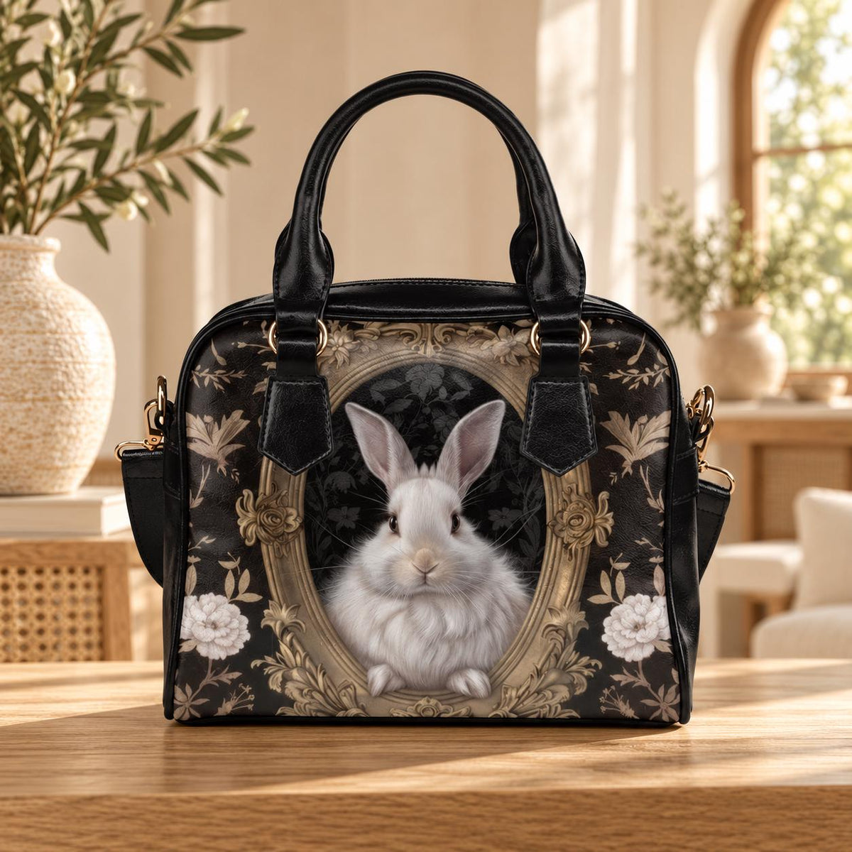 Rabbit Portrait Satchel Handbag