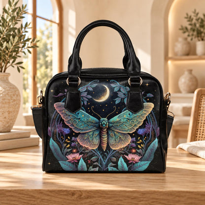 Celestial moth moon handbag, witchy astrology crossbody bag, mystical travel tote, enchanted everyday purse