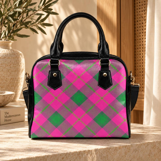 Pink and Green Argyle Satchel Bag