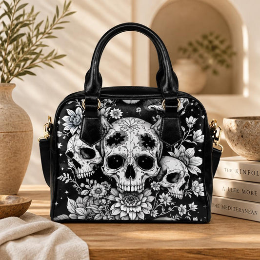 Skull Floral Handbag, Witchy Crossbody Satchel, Occult Fashion