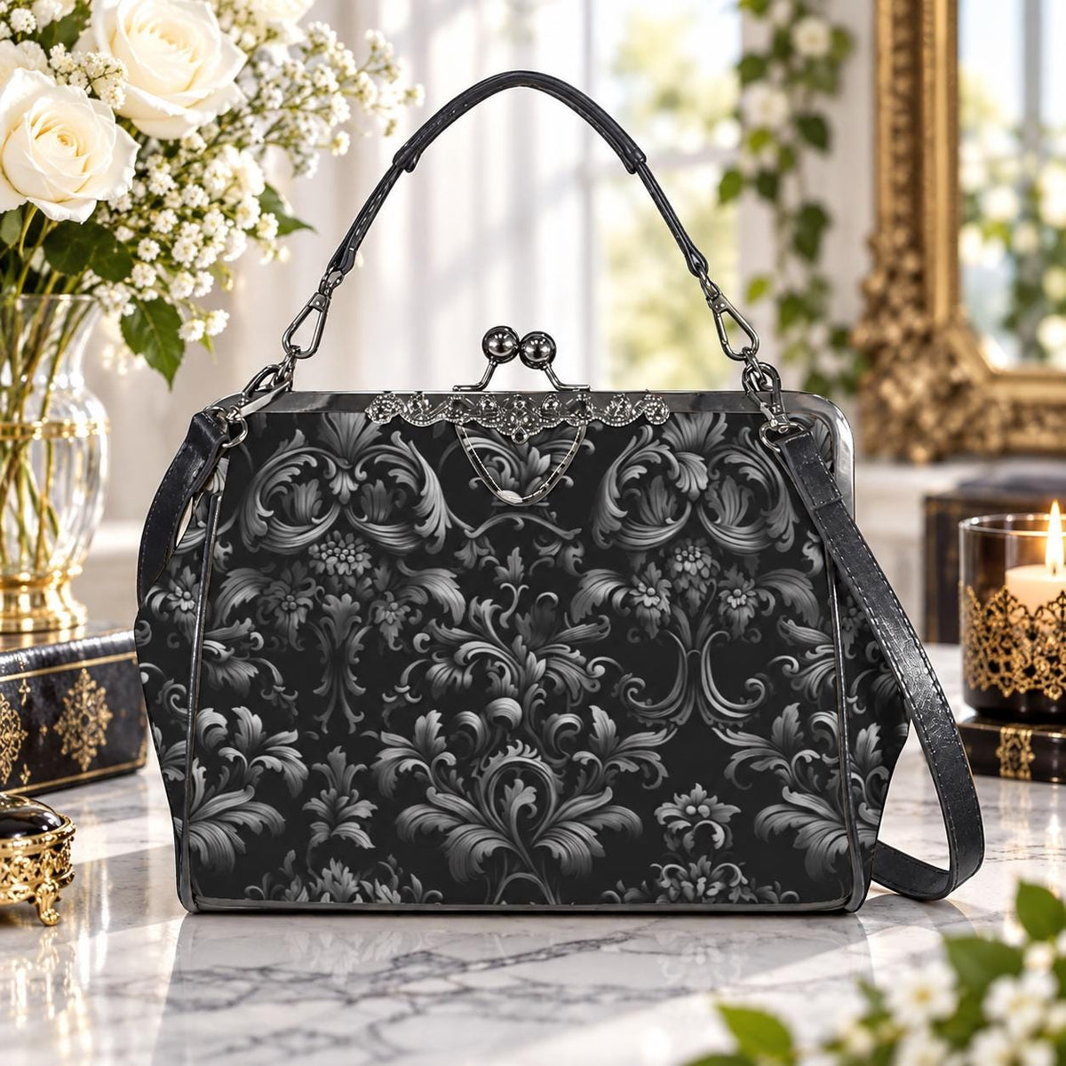 Baroque Black Handbag, Gothic Victorian Purse, Witchy Gift Bag