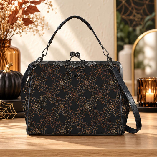 Spiderweb Kiss Lock Bag Vintage Frame Handbag Halloween Shoulder Purse