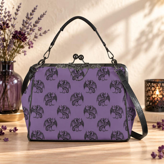 Dragon Kiss Lock Bag Purple Fantasy Handbag Statement Shoulder Purse