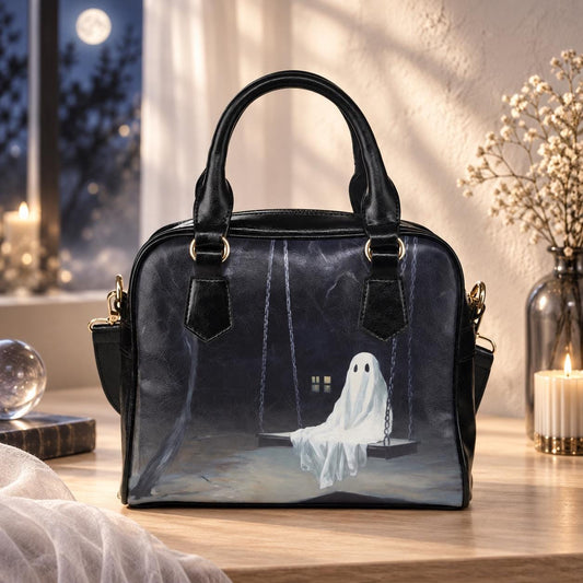 Spooky Ghost Satchel Bag for Halloween, Cute Gothic Handbag with Crossbody Strap