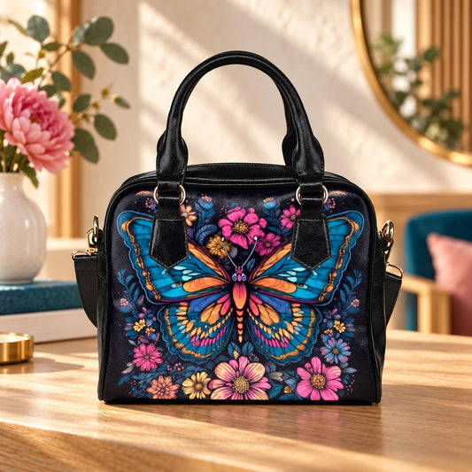 Butterfly Handbag, Colorful Floral Purse, Art Nouveau Statement Satchel