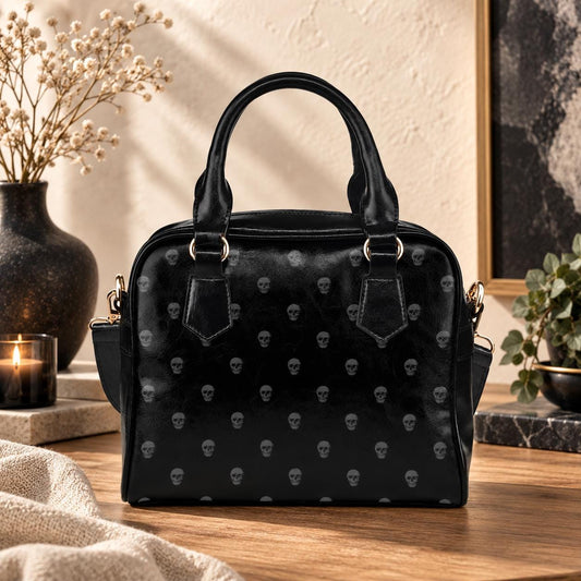 Black Mini Skull Satchel, Dark Fashion Structured Purse, Edgy Handbag