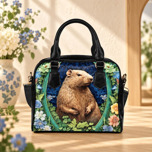 Capybara Handbag, Woodland Flower Satchel, Cottagecore Crossbody Purse