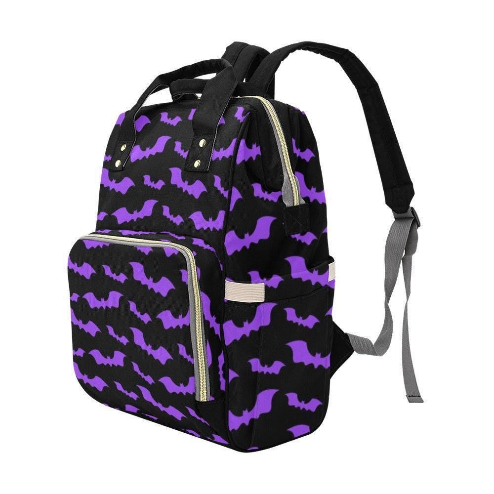 Purple Bat Diaper Bag Backpack, Gothic Halloween Baby Travel Pack