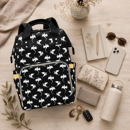 Dragon Print Diaper Bag Backpack, Fantasy Mom Travel Organizer