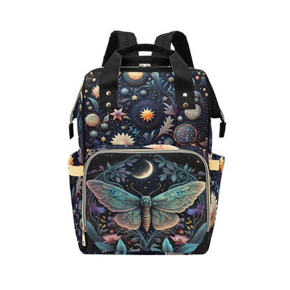 Celestial Moth Diaper Bag Backpack, Boho Moon Star Baby Organizer Bag