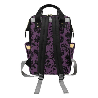 Purple Damask Diaper Bag Backpack, Gothic Witchy Mom Travel Bag